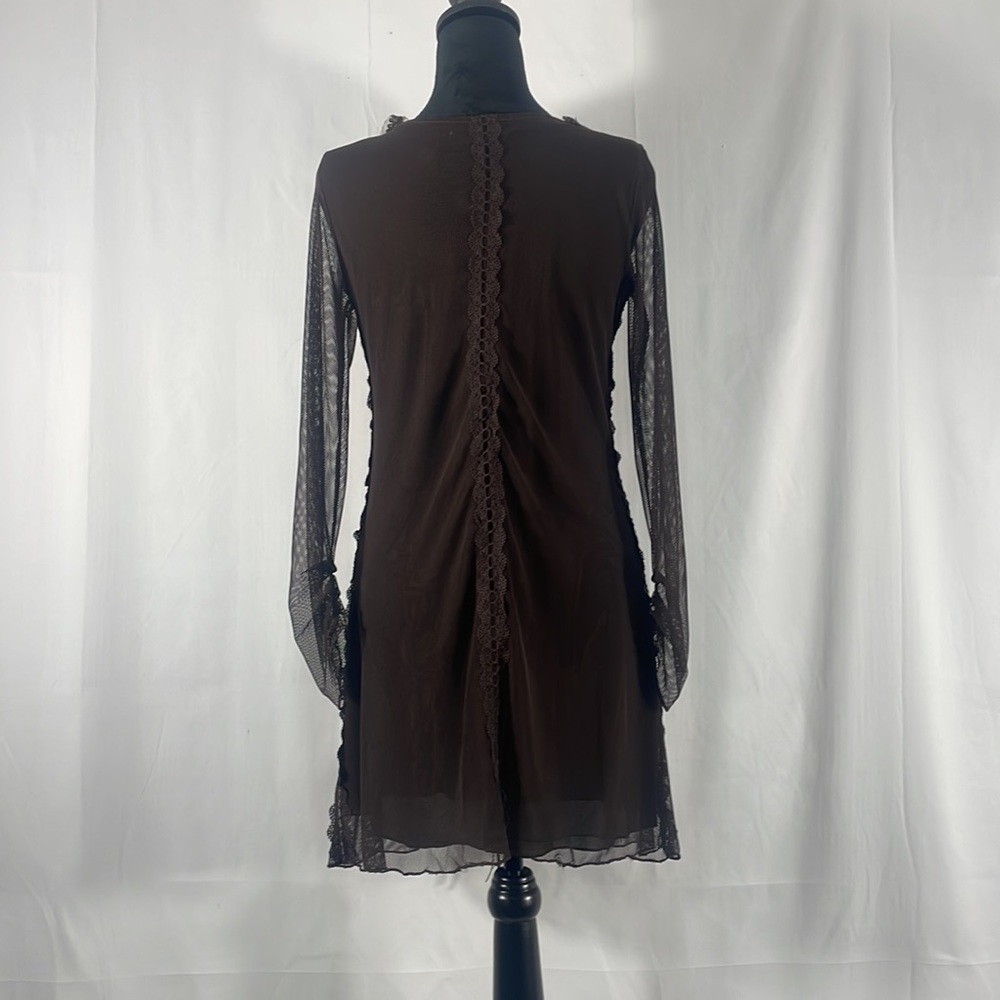 Pretty Angel Brown Dress,tunic dress, top,lace,floral design,sheer,ruffles,small - Picture 9 of 10